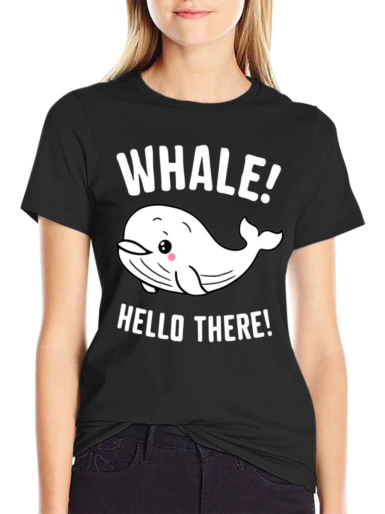 Whale Hello There! Graphic Print Black T-Shirt