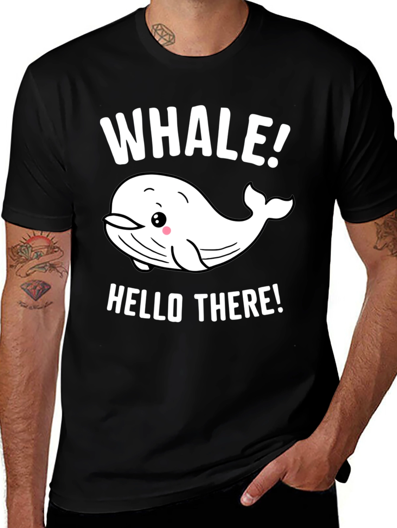 Whale Hello There! Graphic Print Black T-Shirt