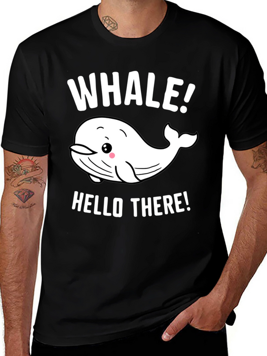 Whale Hello There! Graphic Print Black T-Shirt