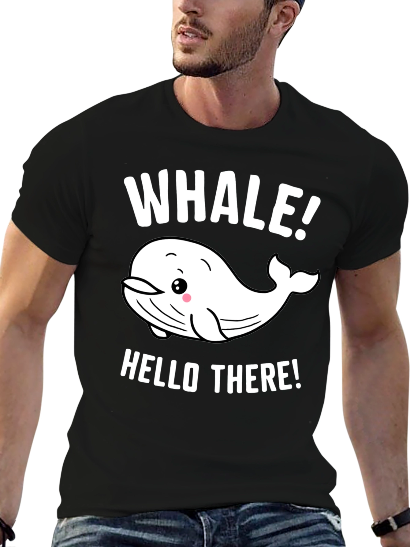 Whale Hello There! Graphic Print Black T-Shirt
