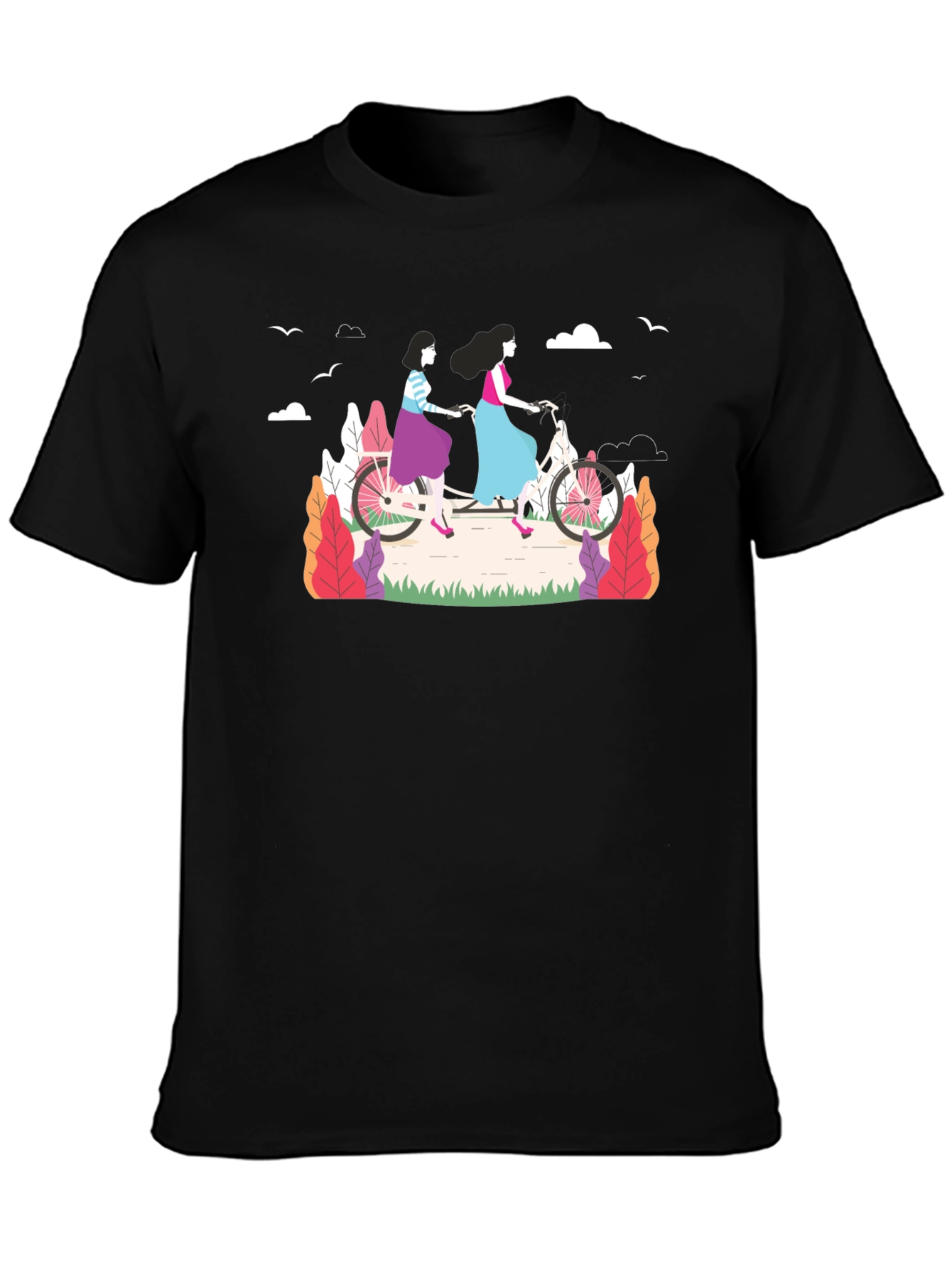 Stylish Womens Tandem Bike Graphic Tee - Black