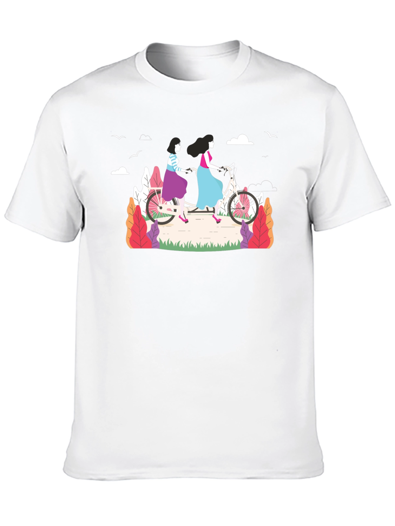 Stylish Womens Tandem Bike Graphic Tee - Black