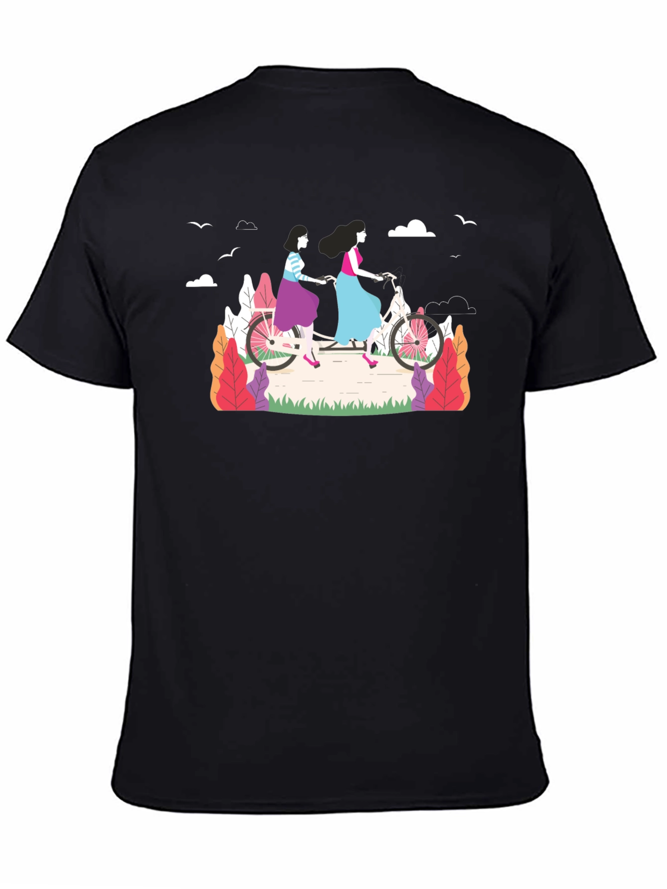 Stylish Womens Tandem Bike Graphic Tee - Black