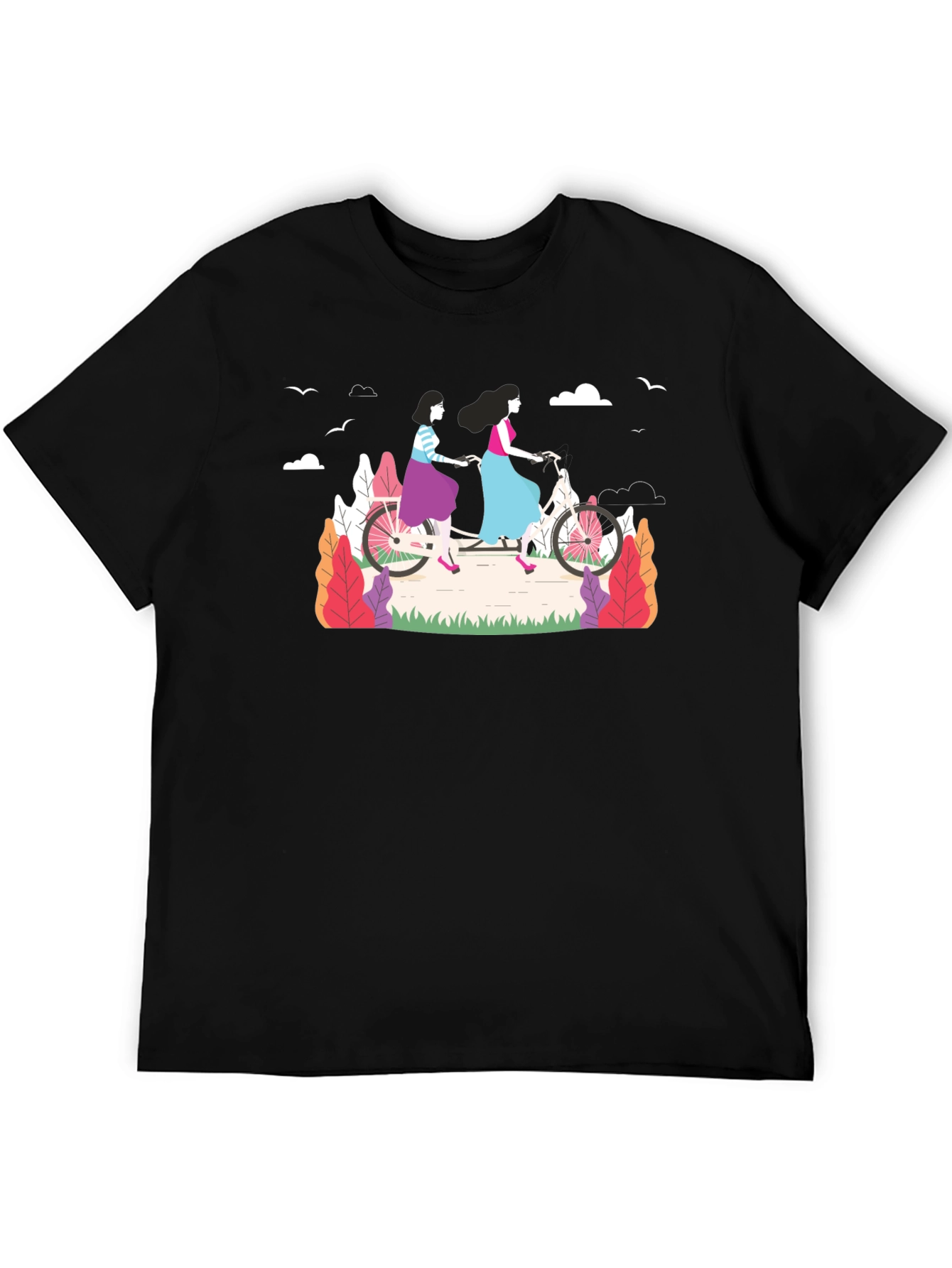 Stylish Womens Tandem Bike Graphic Tee - Black