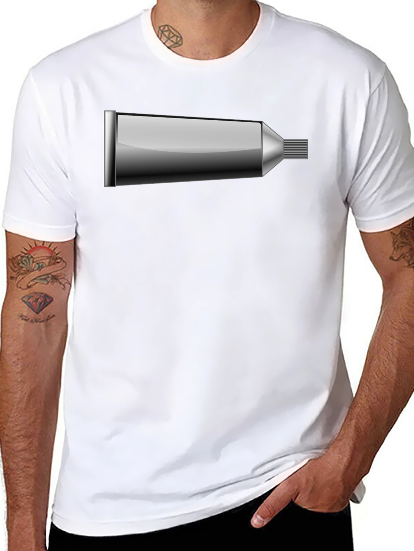 Novelty Toothpaste Tube Graphic Tee - Black Cotton Blend
