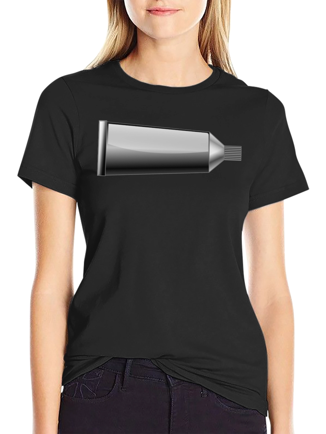 Novelty Toothpaste Tube Graphic Tee - Black Cotton Blend
