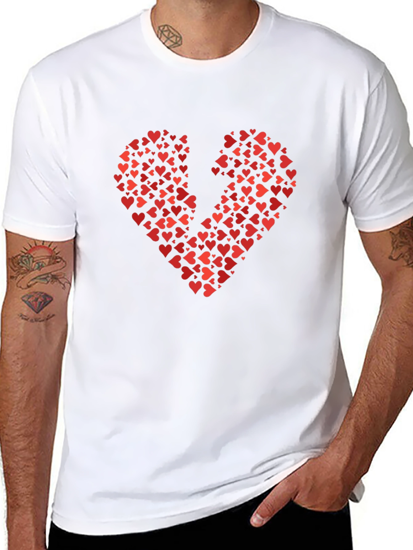 Broken Heart Red Hearts T-Shirt - Black Cotton Tee