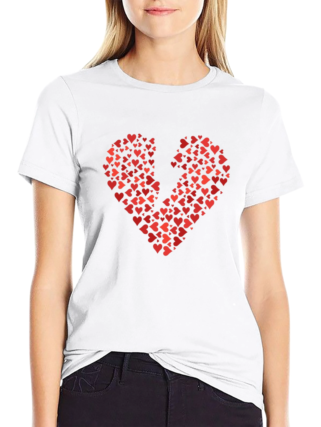 Broken Heart Red Hearts T-Shirt - Black Cotton Tee