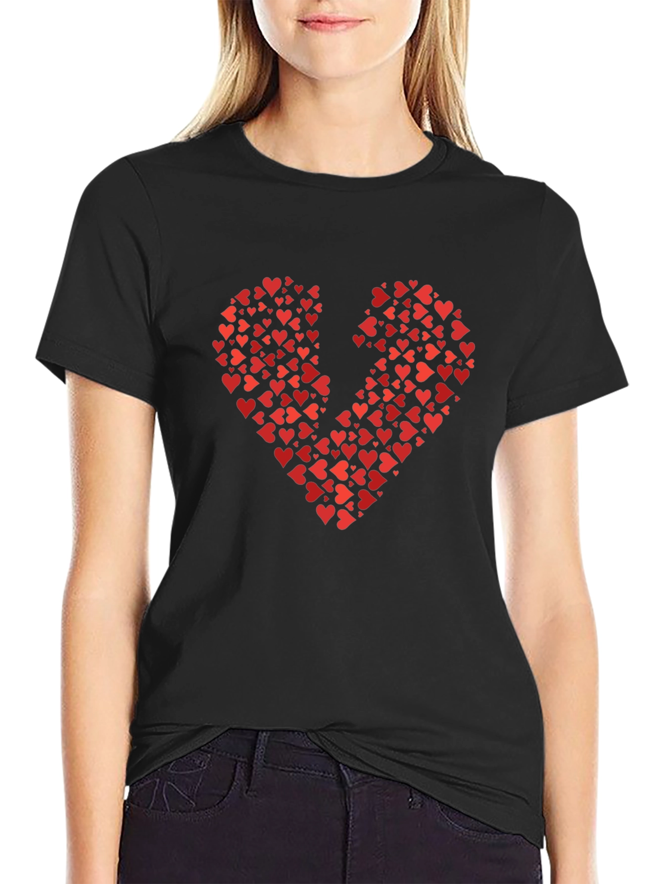 Broken Heart Red Hearts T-Shirt - Black Cotton Tee