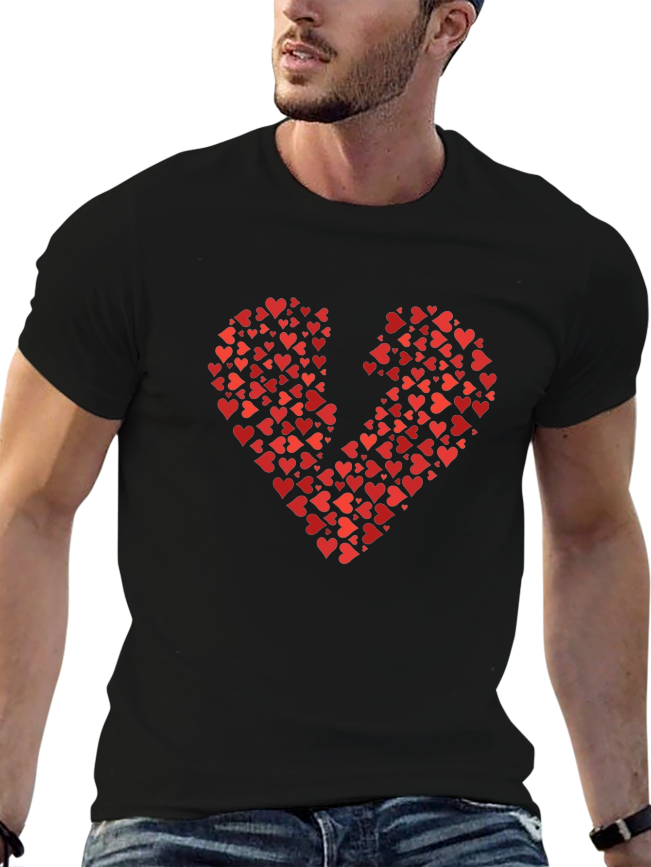 Broken Heart Red Hearts T-Shirt - Black Cotton Tee