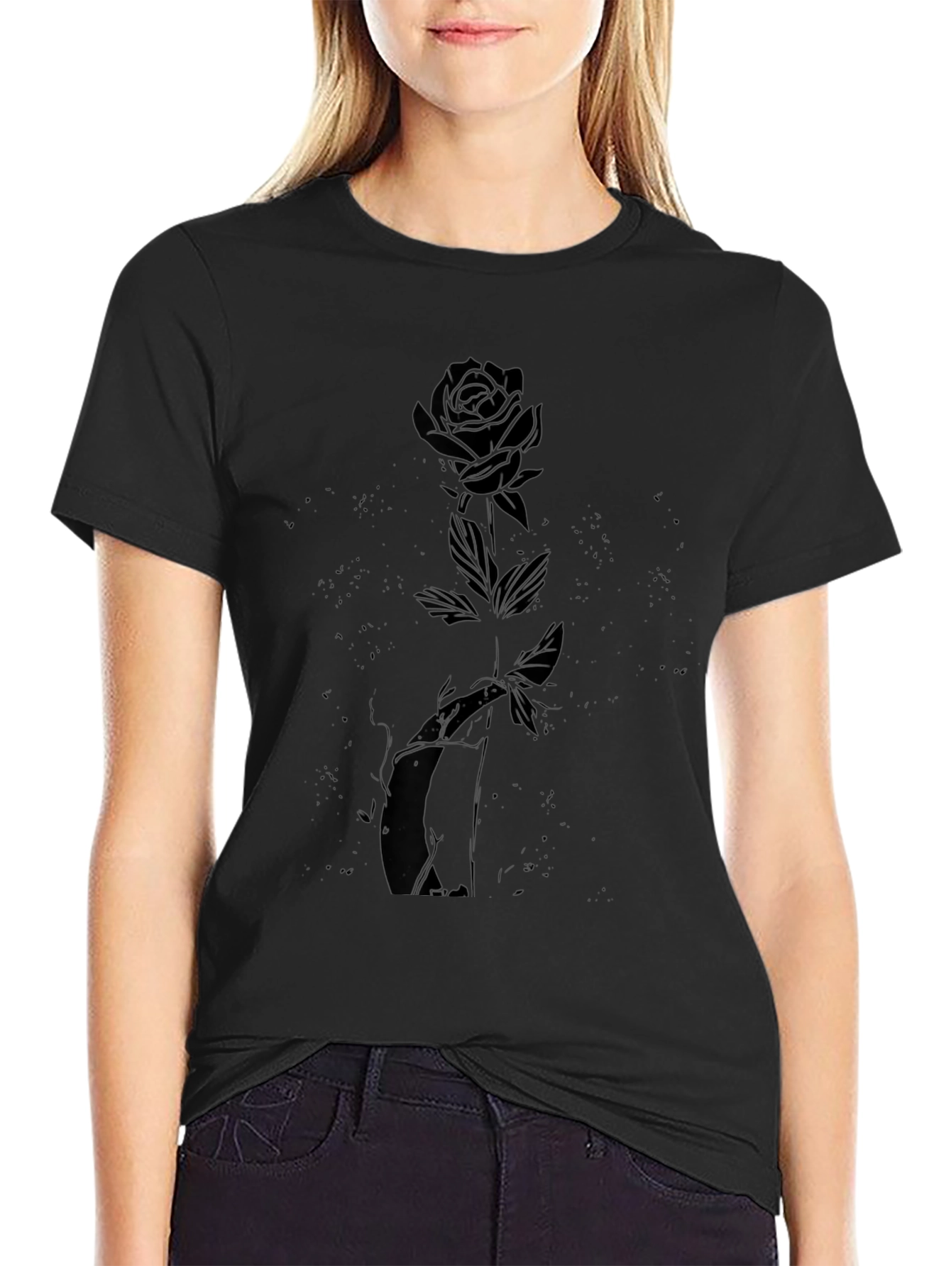 Mens Black Rose Graphic Tee - Stylish Casual Wear