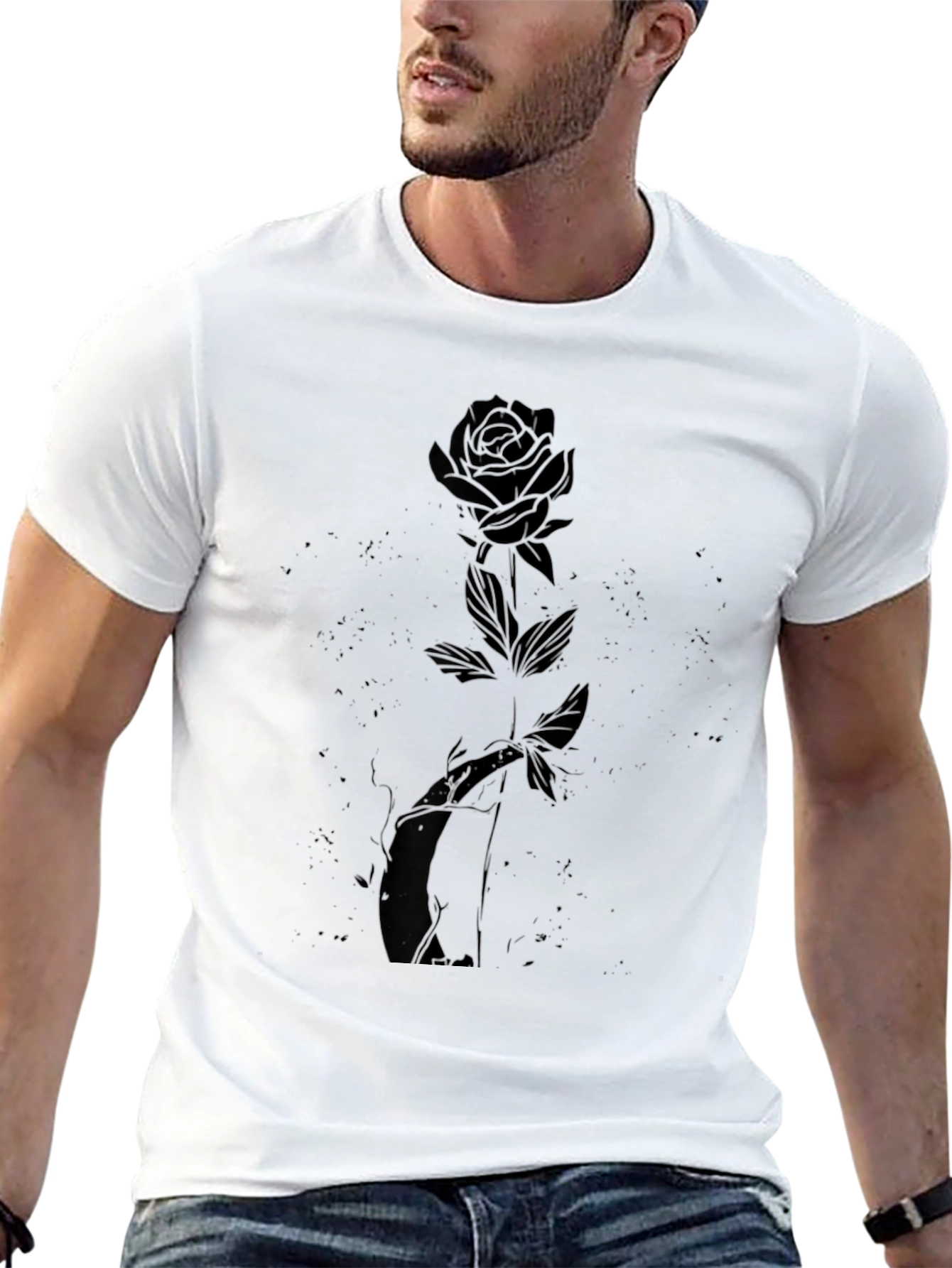 Mens Black Rose Graphic Tee - Stylish Casual Wear