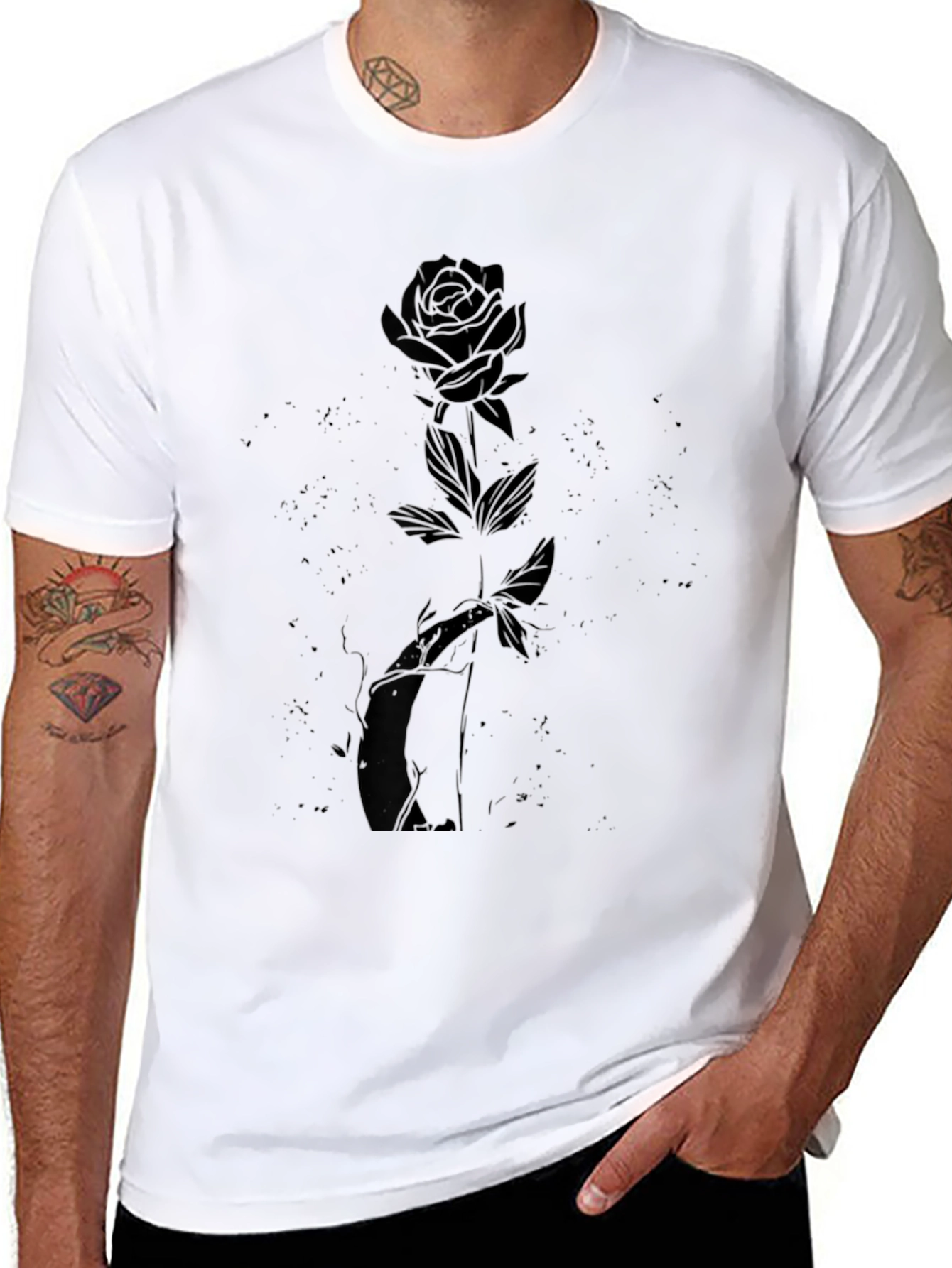 Mens Black Rose Graphic Tee - Stylish Casual Wear