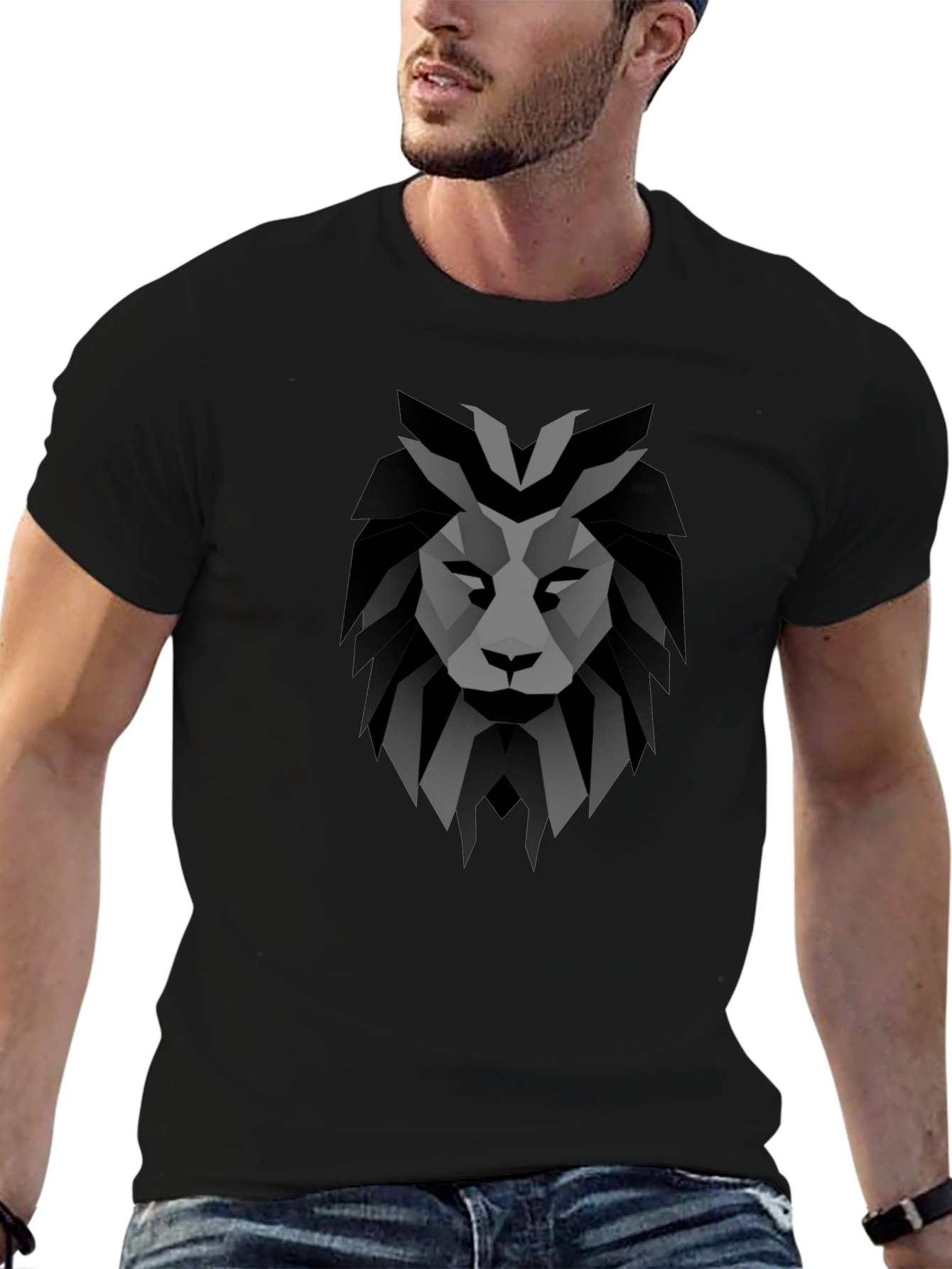 Geometric Lion Graphic Tee - Modern Style