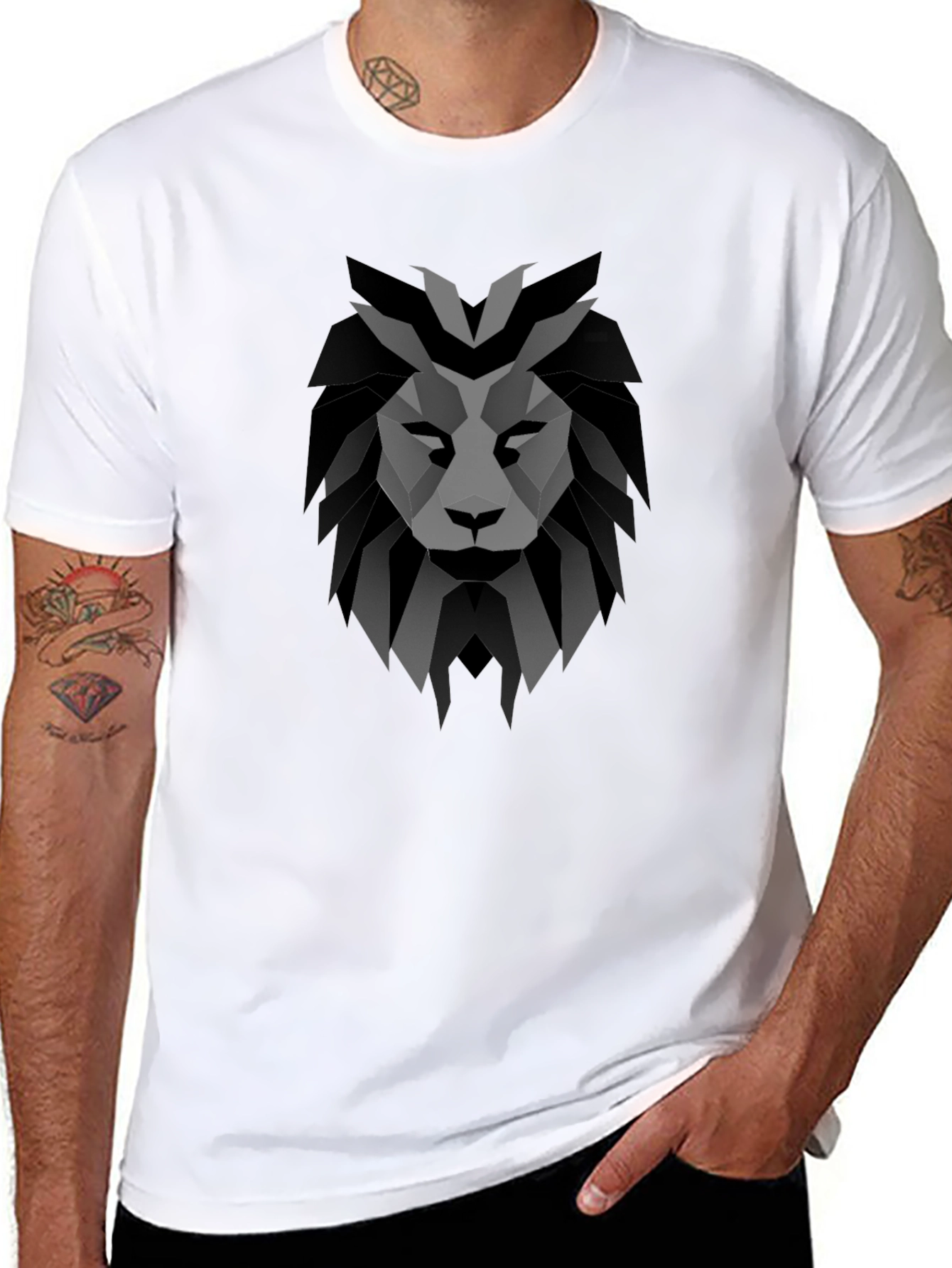 Geometric Lion Graphic Tee - Modern Style