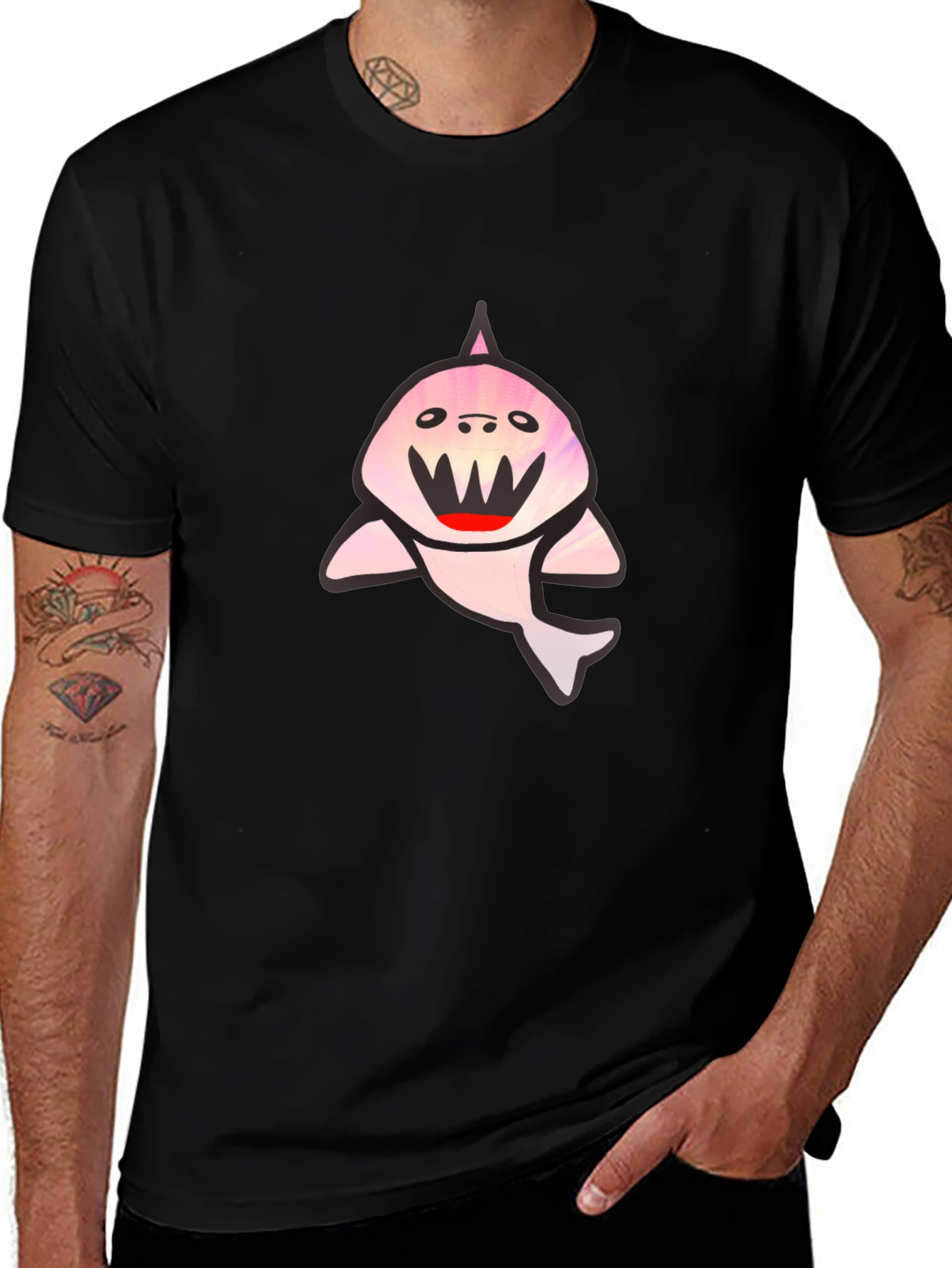Black T-Shirt with Cute Shark Graphic