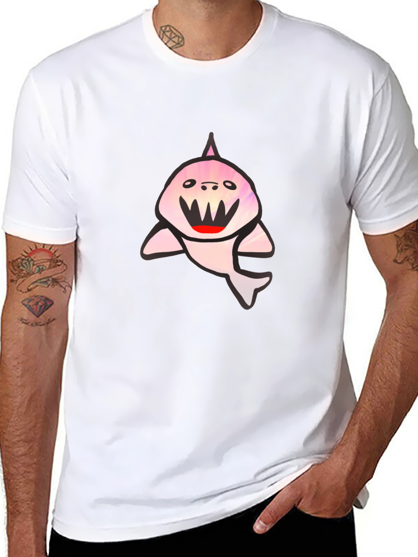 Black T-Shirt with Cute Shark Graphic