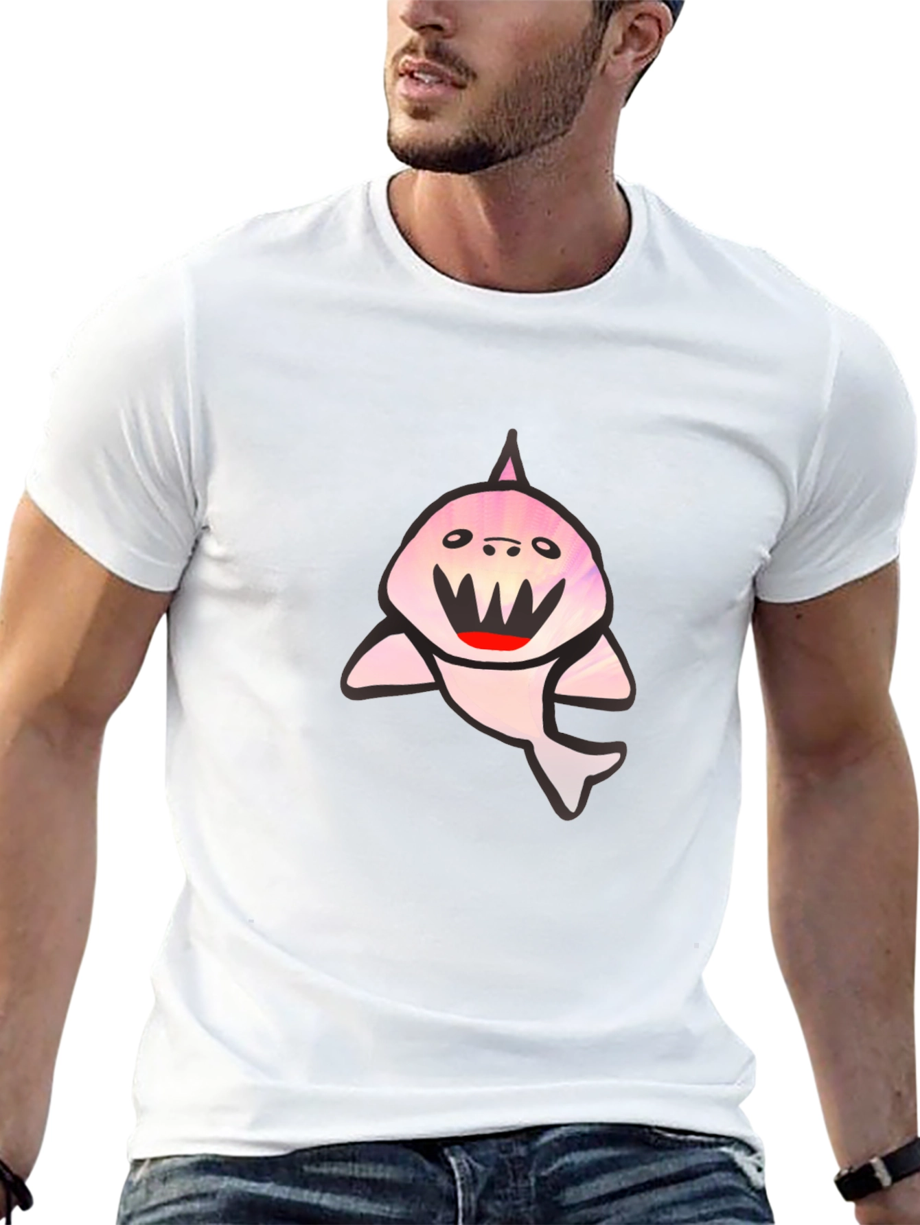 Black T-Shirt with Cute Shark Graphic