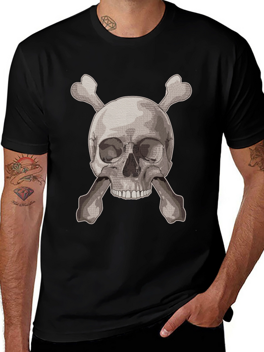 Skull & Crossbones Graphic Tee - Black Cotton Shirt