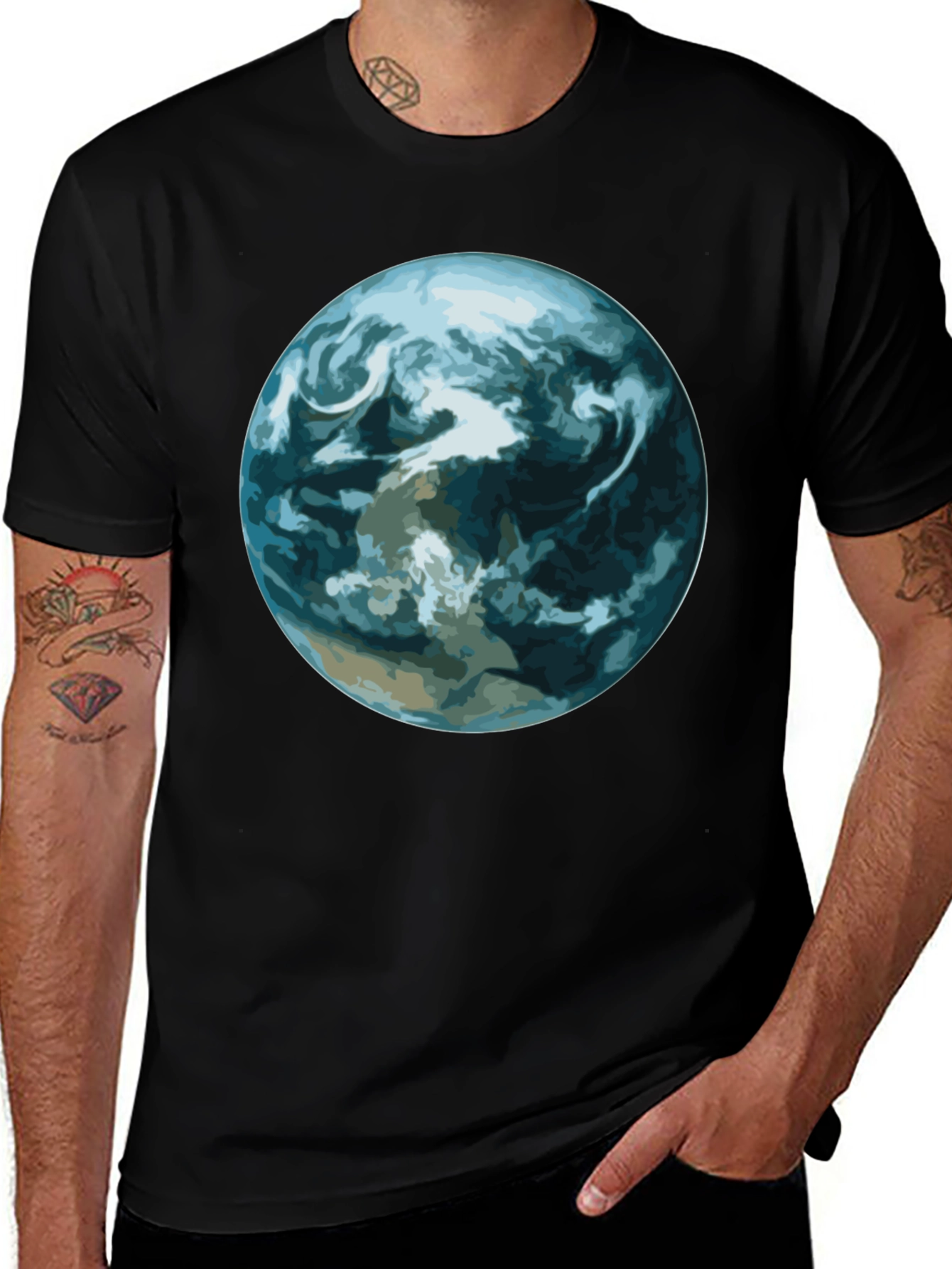 Earth Graphic Print Black T-Shirt