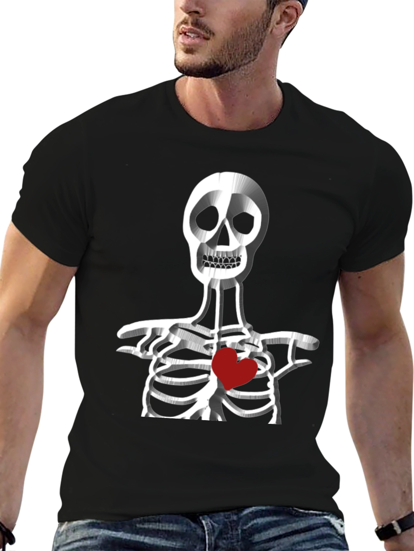 Skeleton Heart Graphic Tee - Black