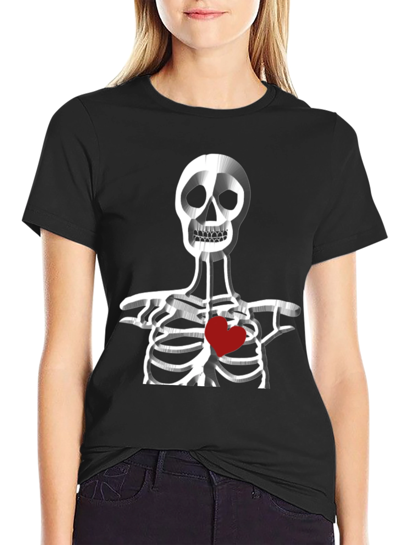 Skeleton Heart Graphic Tee - Black
