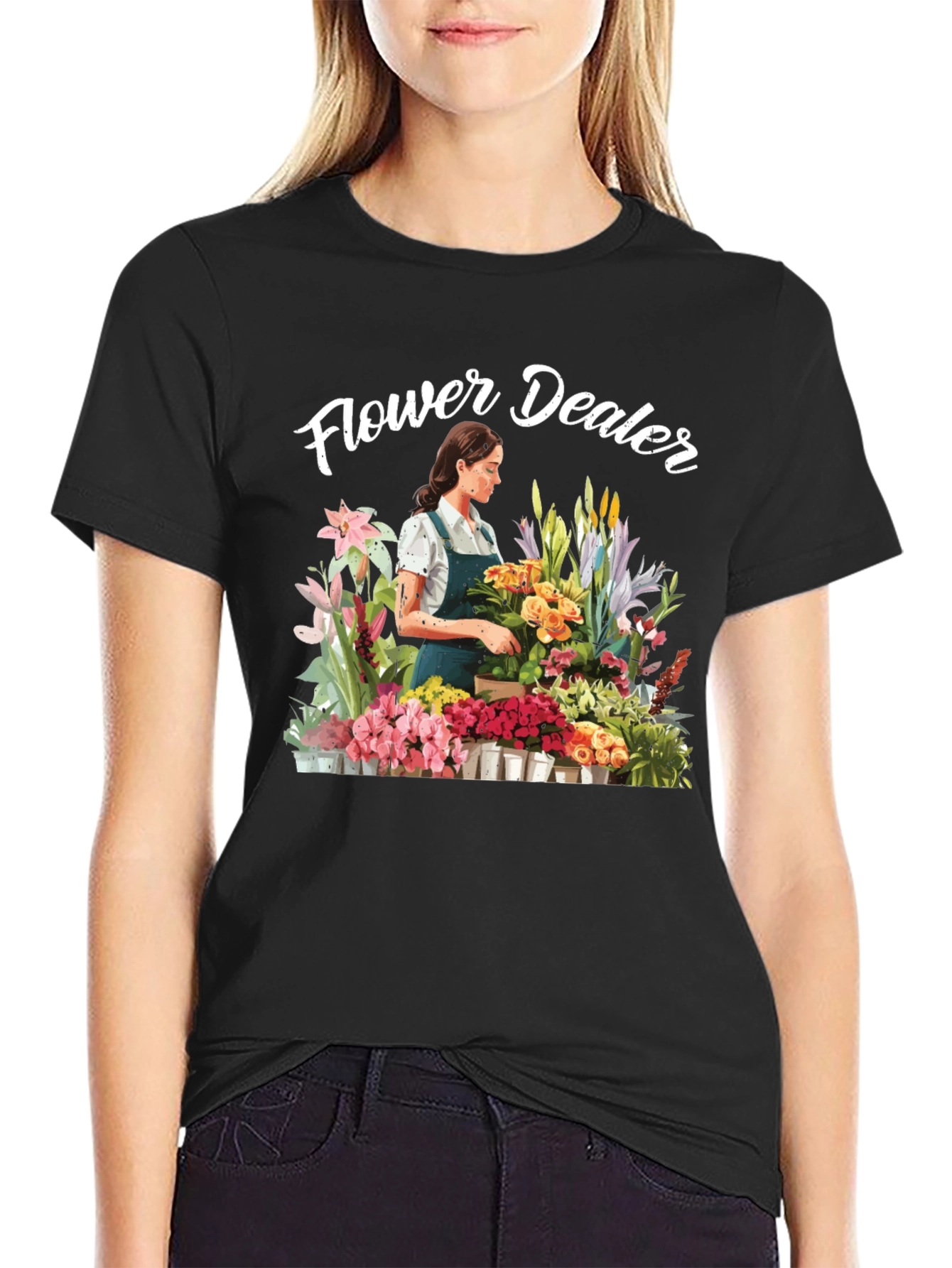 Flower Dealer Graphic Tee - Trendy Floral Shirt