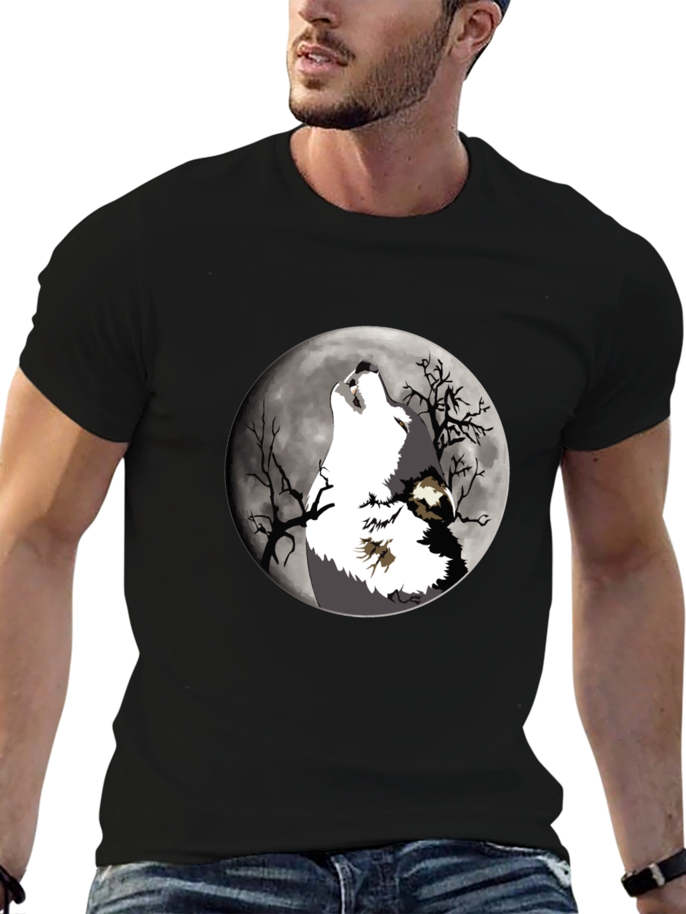 Wolf Howling at Moon Graphic T-Shirt
