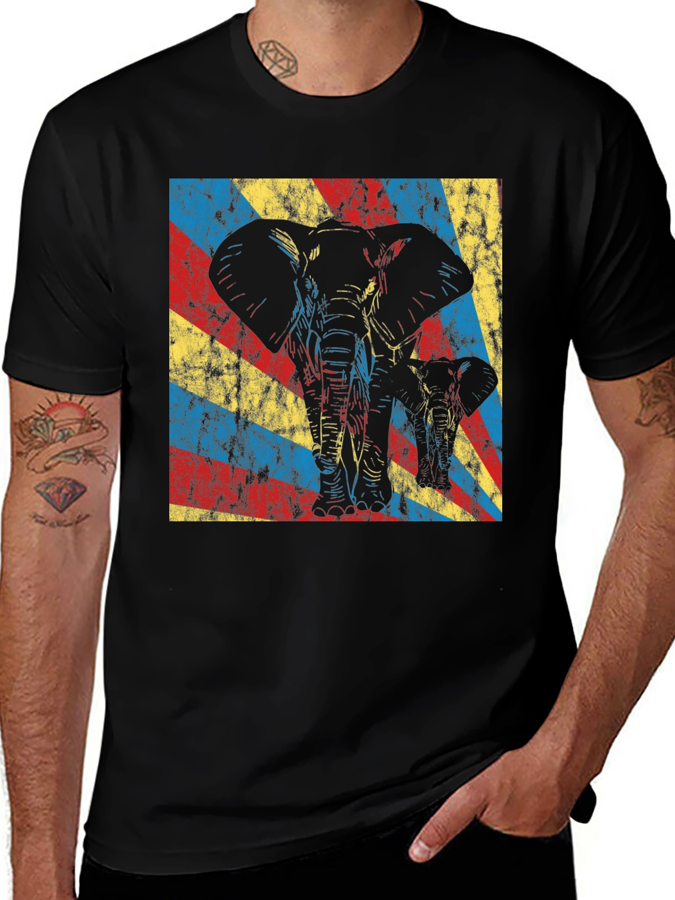 Elephant Graphic Tee - Retro Style Black T-Shirt