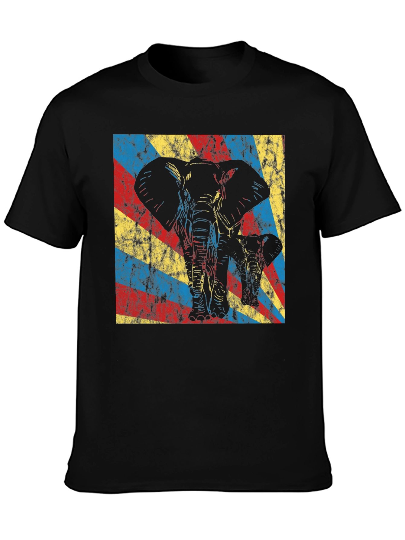 Elephant Graphic Tee - Retro Style Black T-Shirt