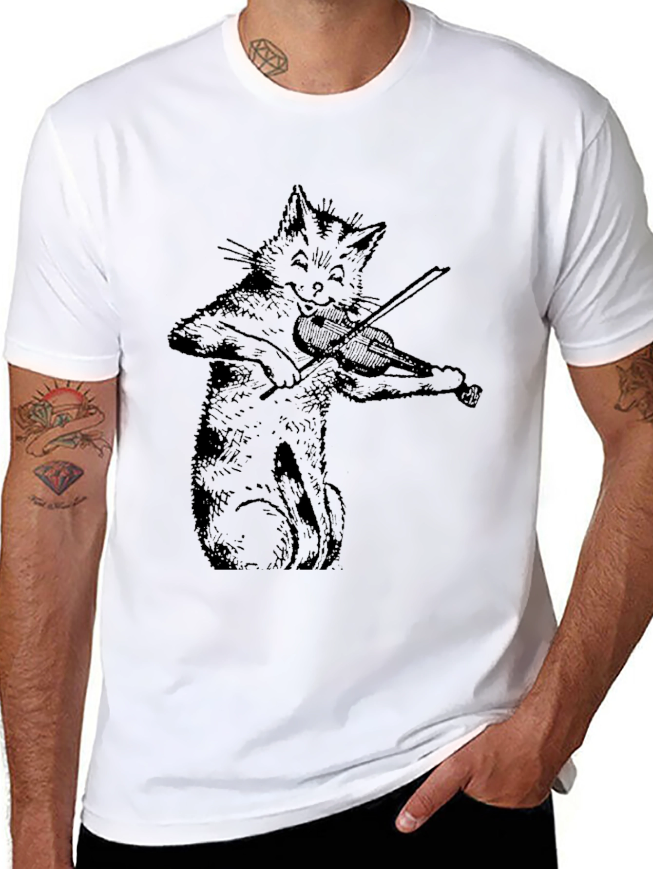 Cat Playing Violin Graphic T-Shirt