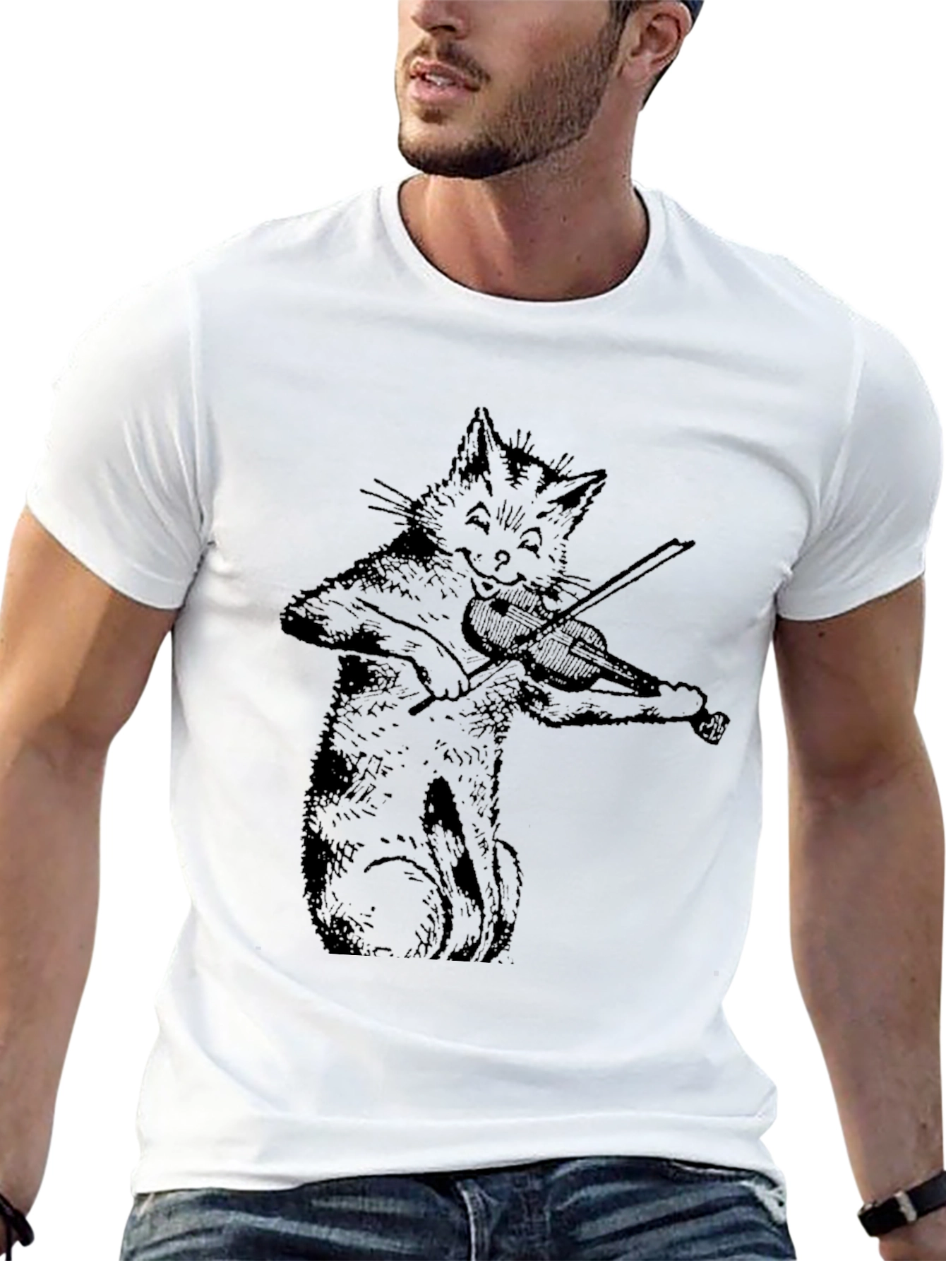 Cat Playing Violin Graphic T-Shirt