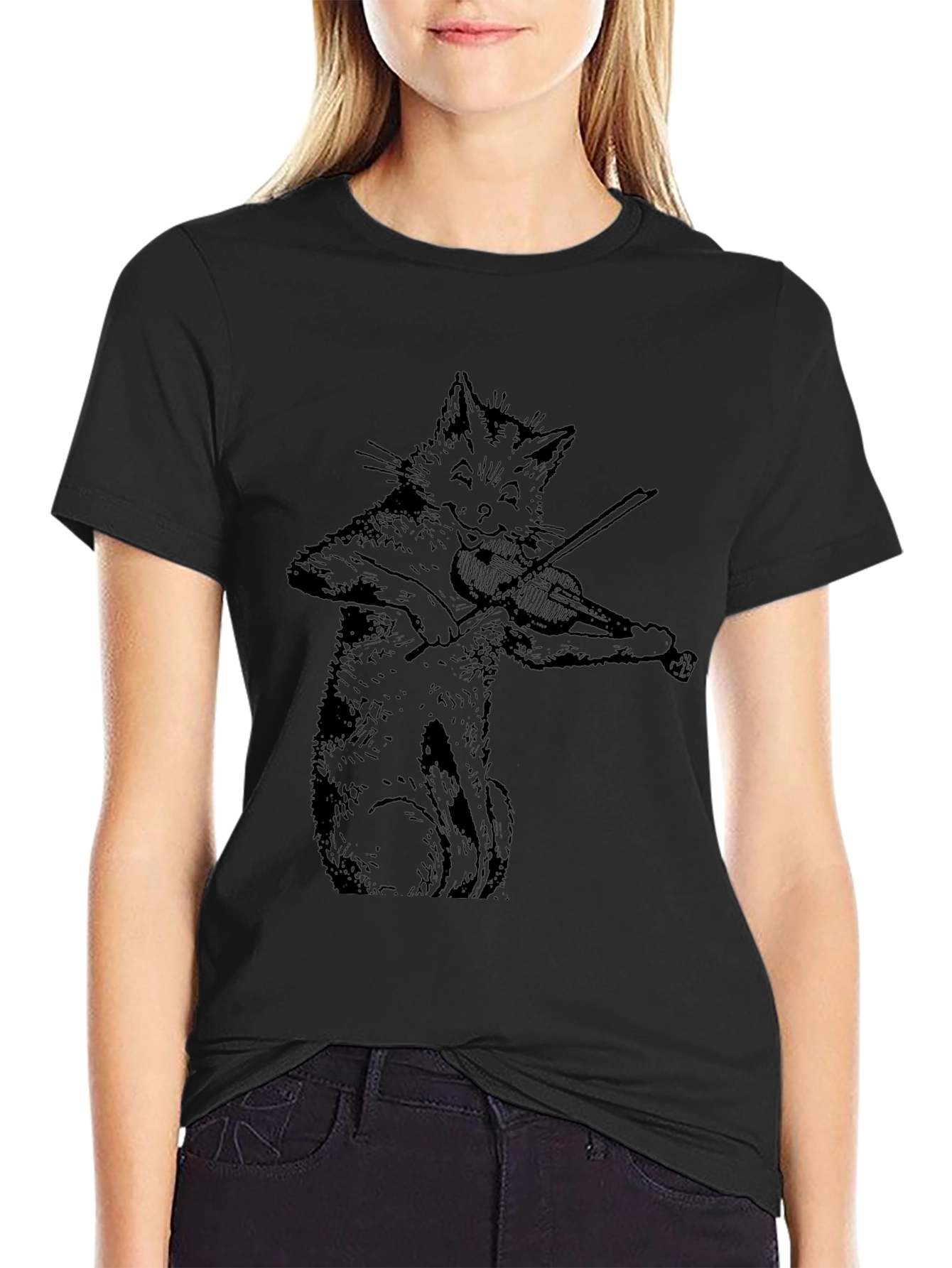 Cat Playing Violin Graphic T-Shirt