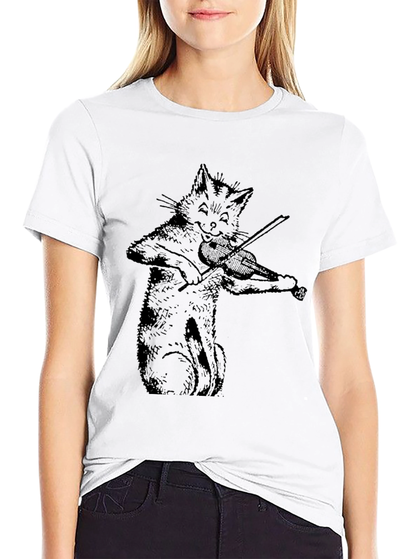 Cat Playing Violin Graphic T-Shirt