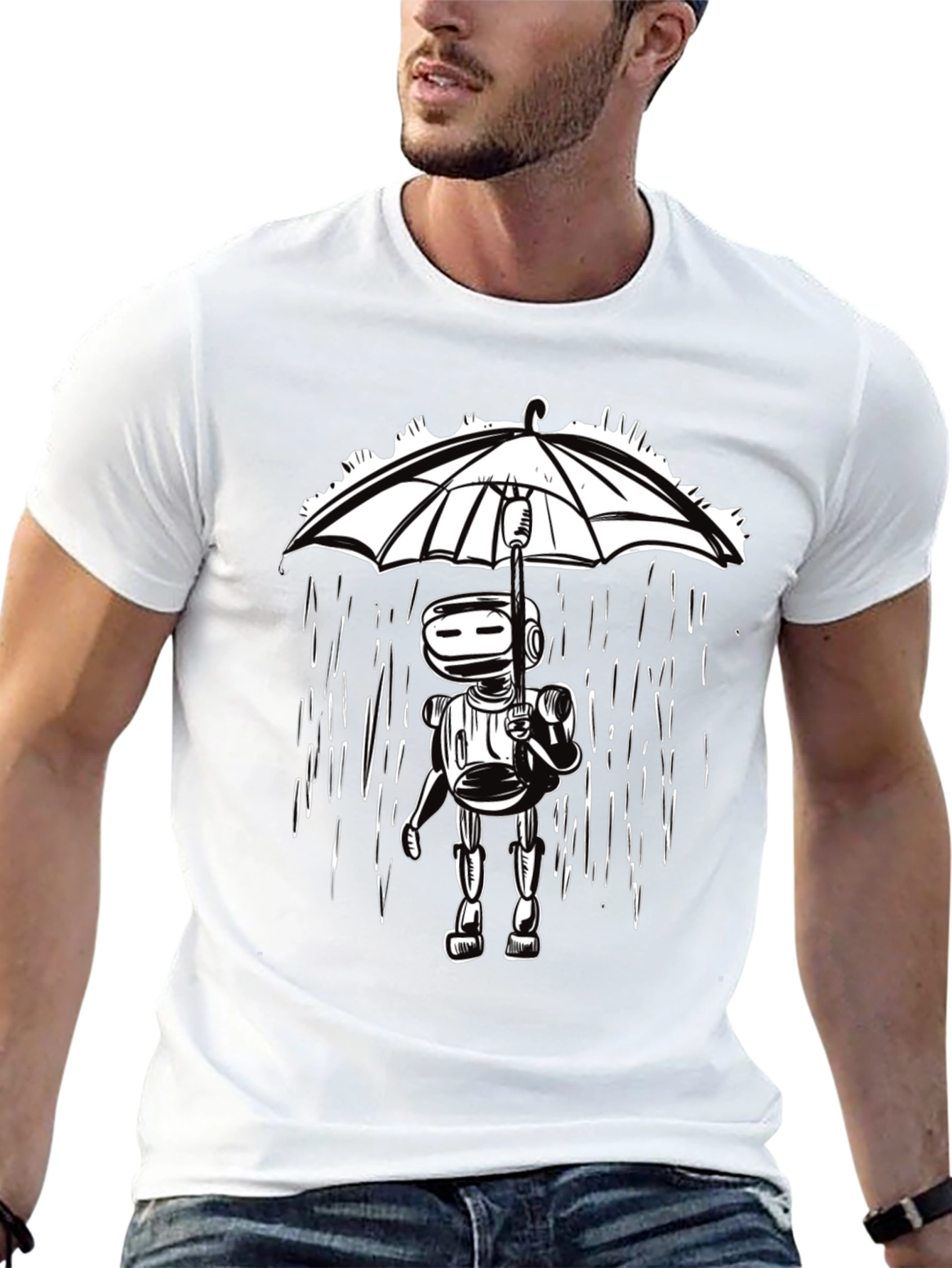 Robot Under Umbrella Graphic Tee