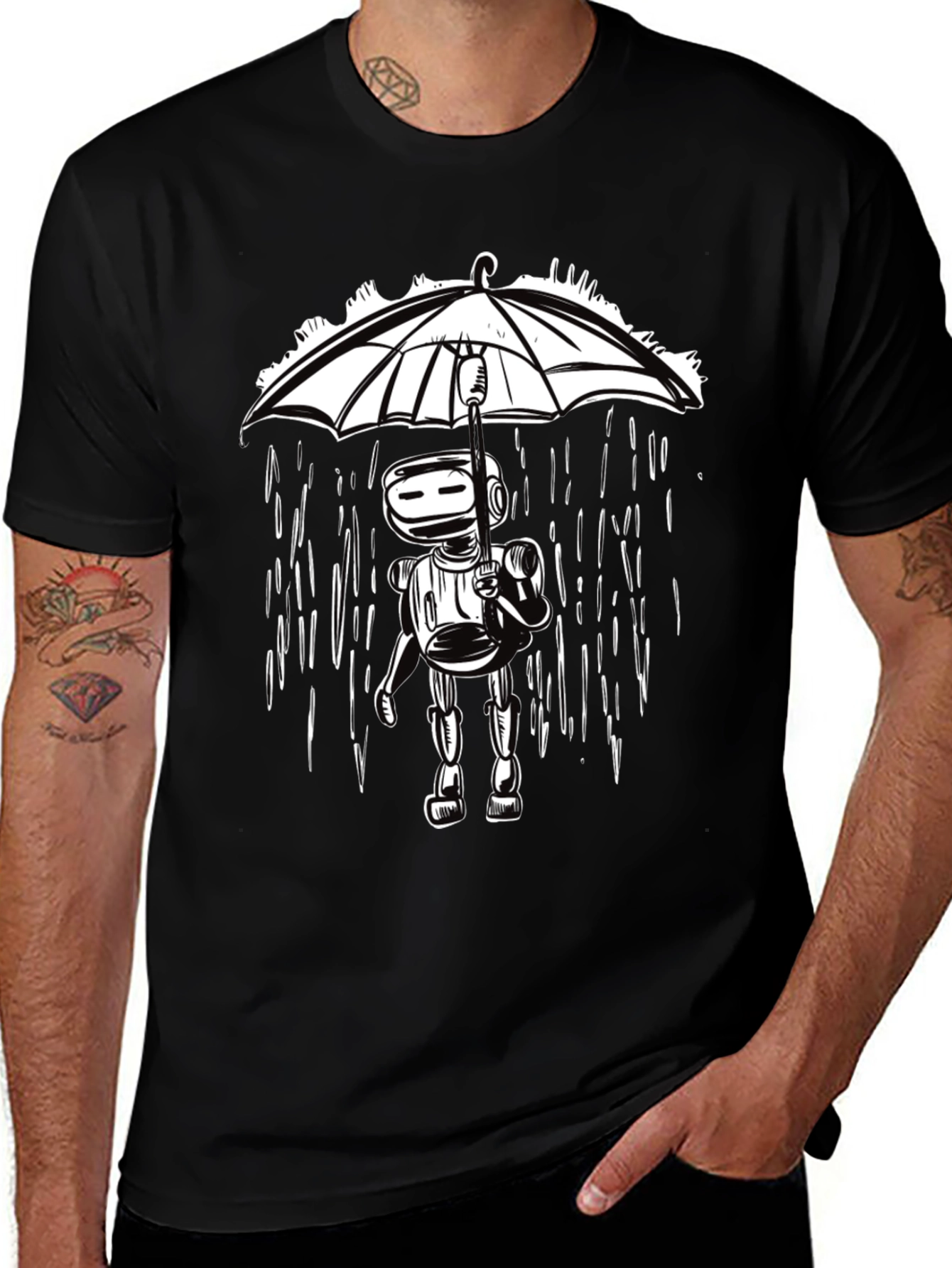 Robot Under Umbrella Graphic Tee