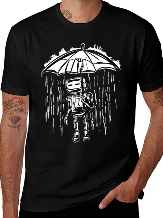 Robot Under Umbrella Graphic Tee
