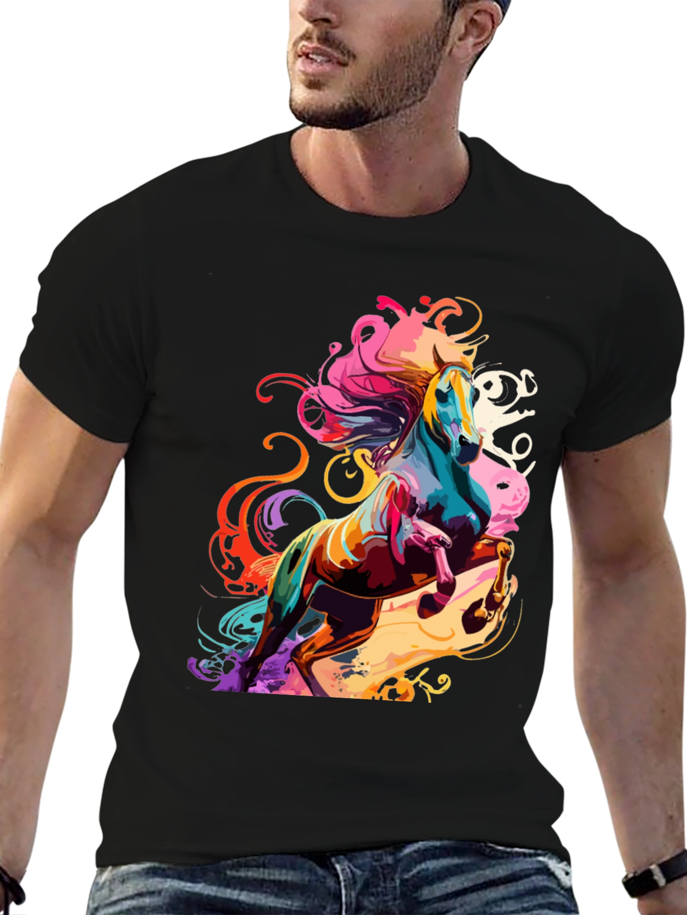 Vivid Horse Graphic Tee - Bold Artistic Design