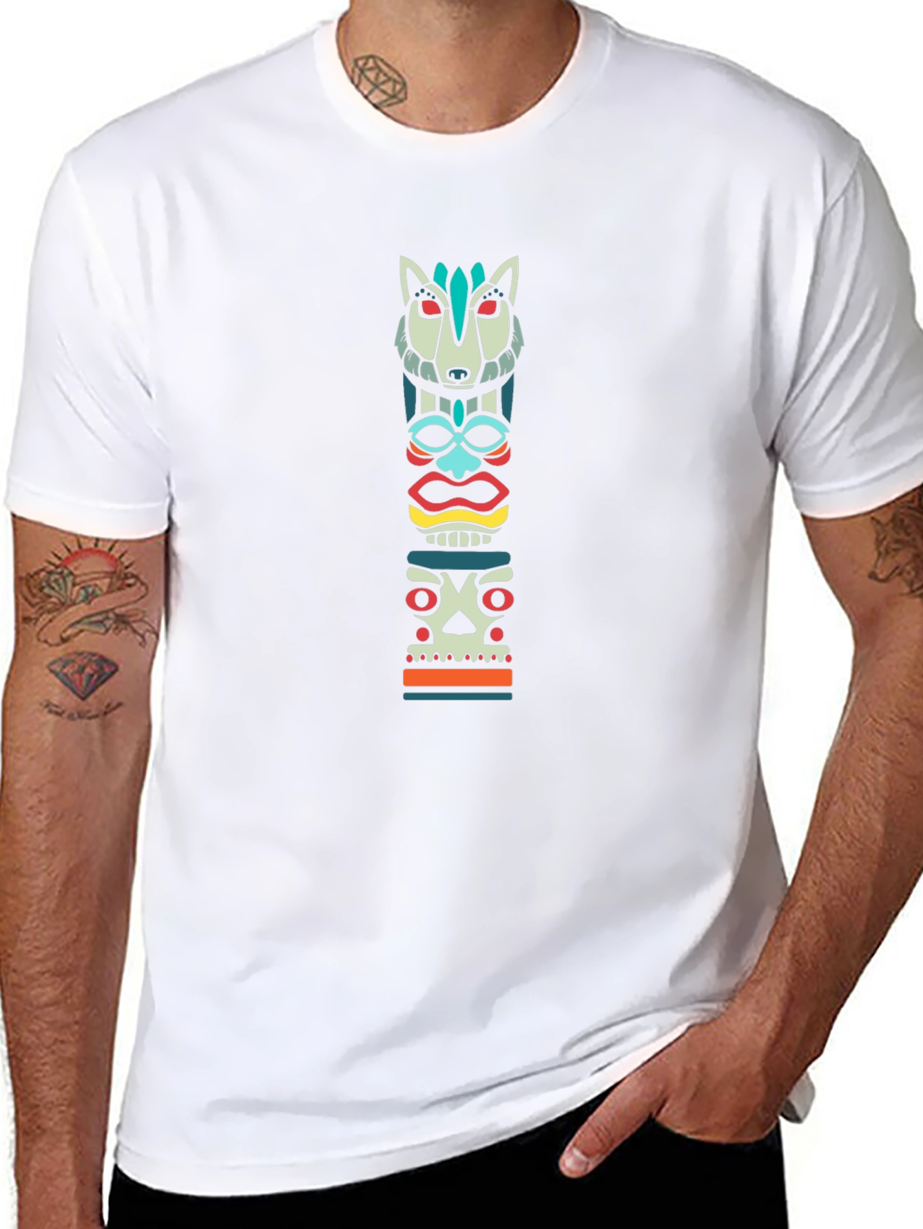 Cool Totem Pole Graphic T-Shirt - Black Cotton Tee
