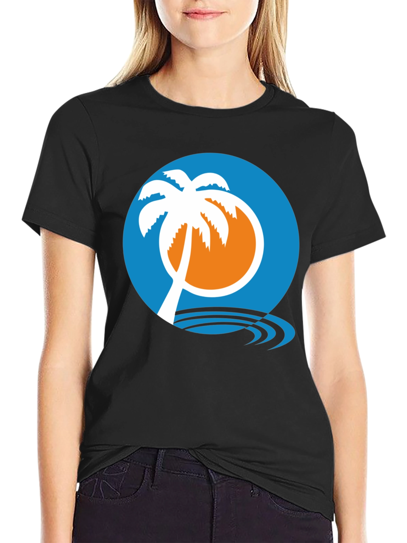 Tropical Palm Tree Graphic Tee - Black Cotton Shirt