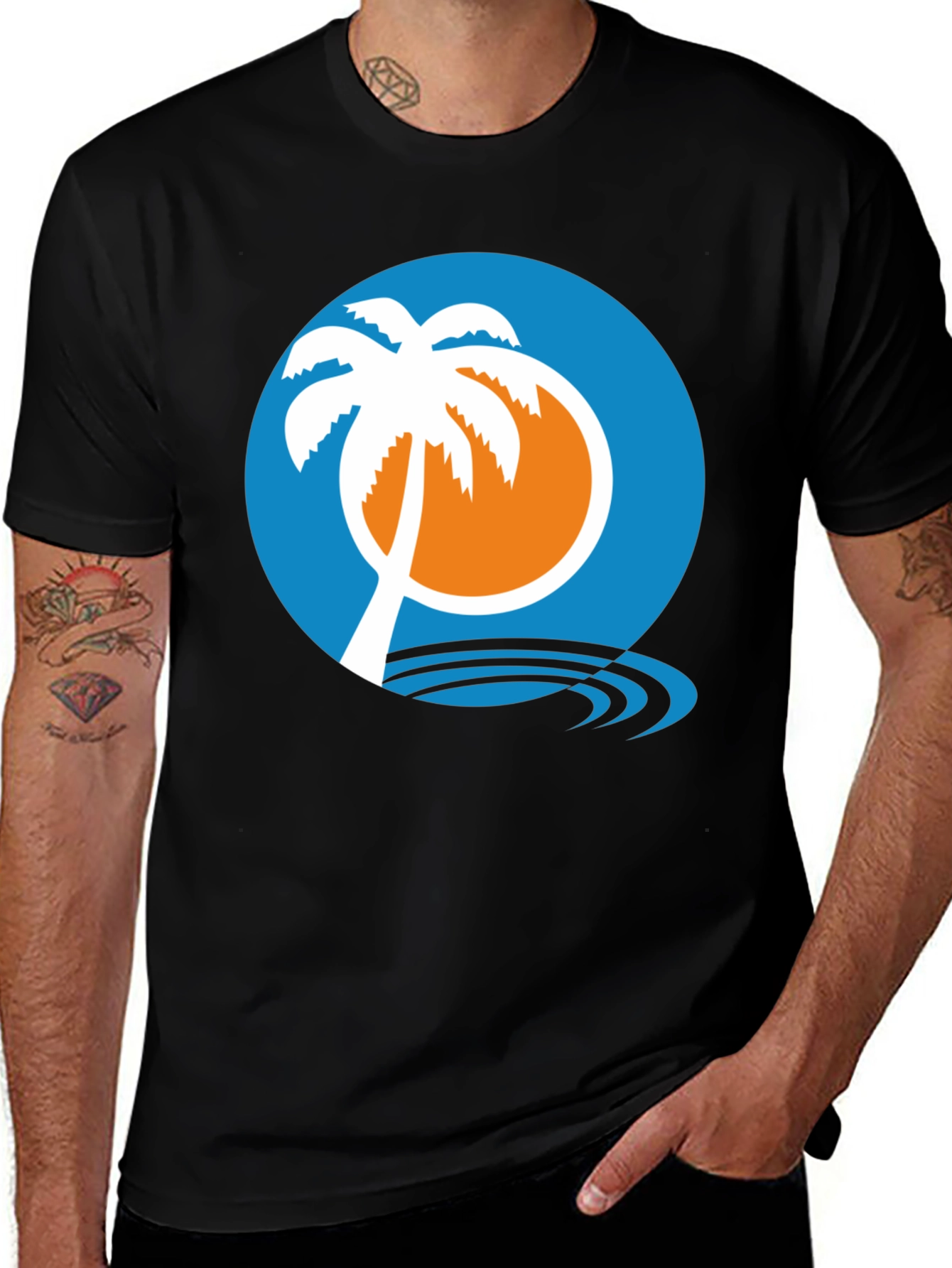 Tropical Palm Tree Graphic Tee - Black Cotton Shirt