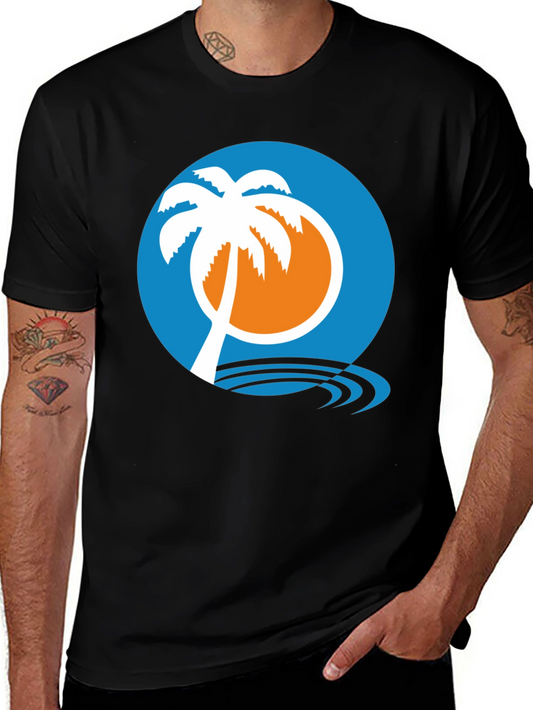 Tropical Palm Tree Graphic Tee - Black Cotton Shirt