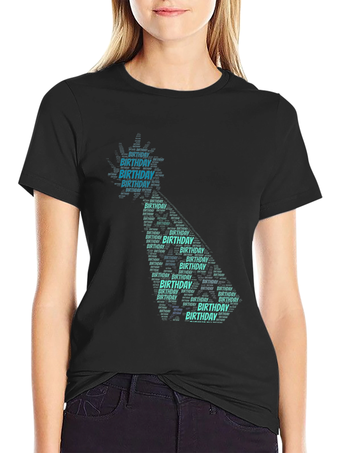 Birthday Cake Word Art T-Shirt - Black