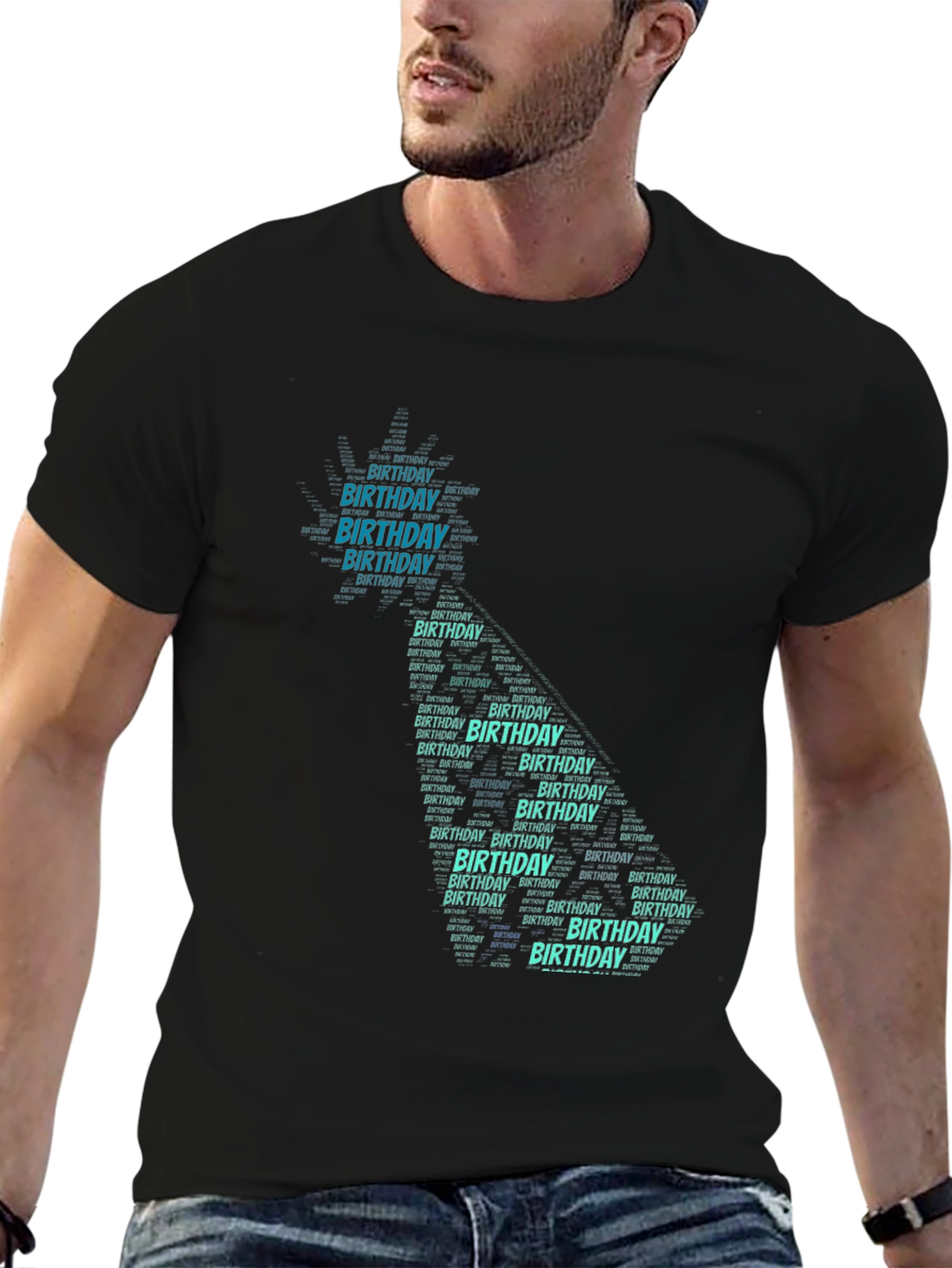 Birthday Cake Word Art T-Shirt - Black