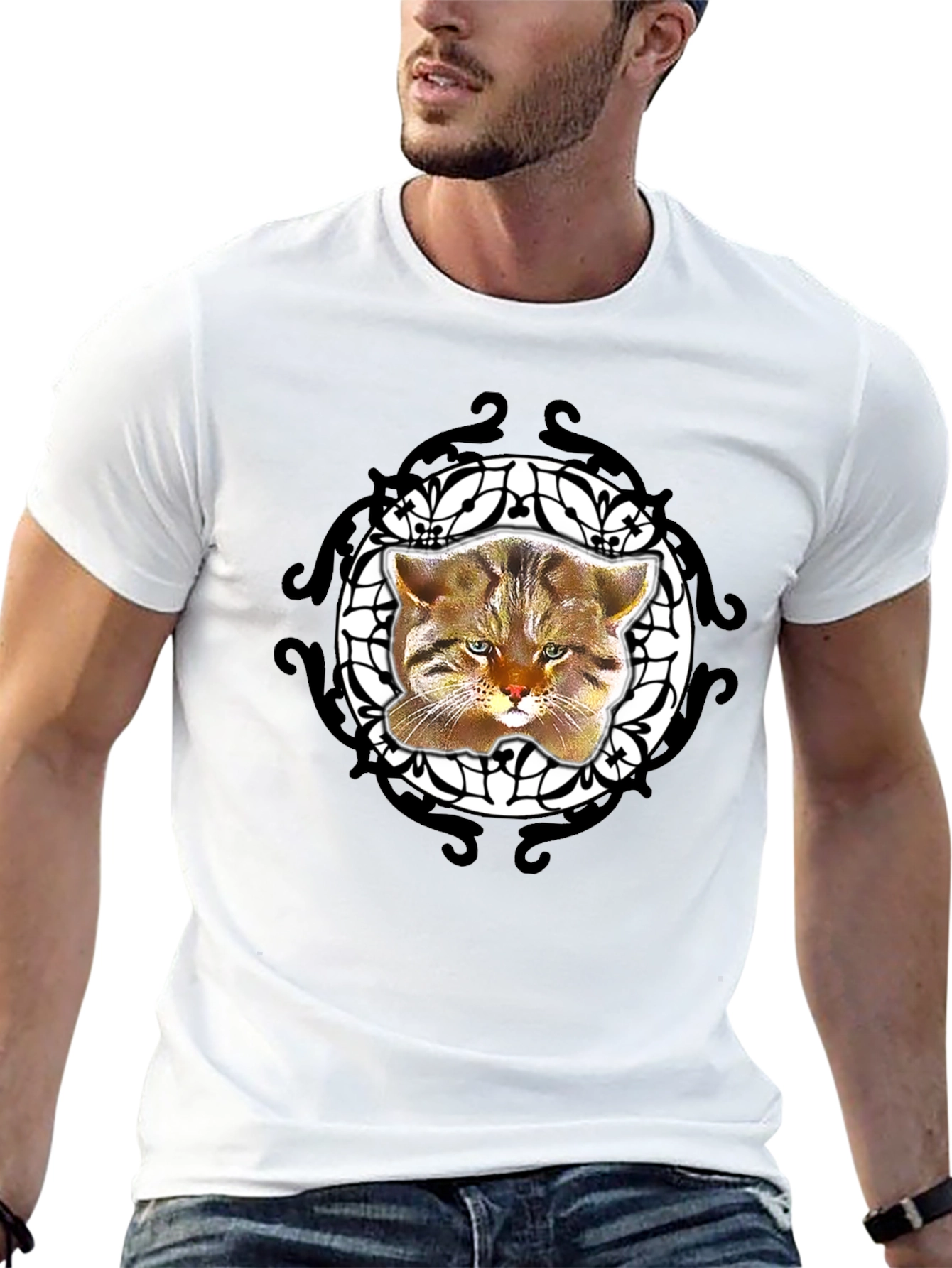 Cool Cat Graphic Tee - Black Crew Neck