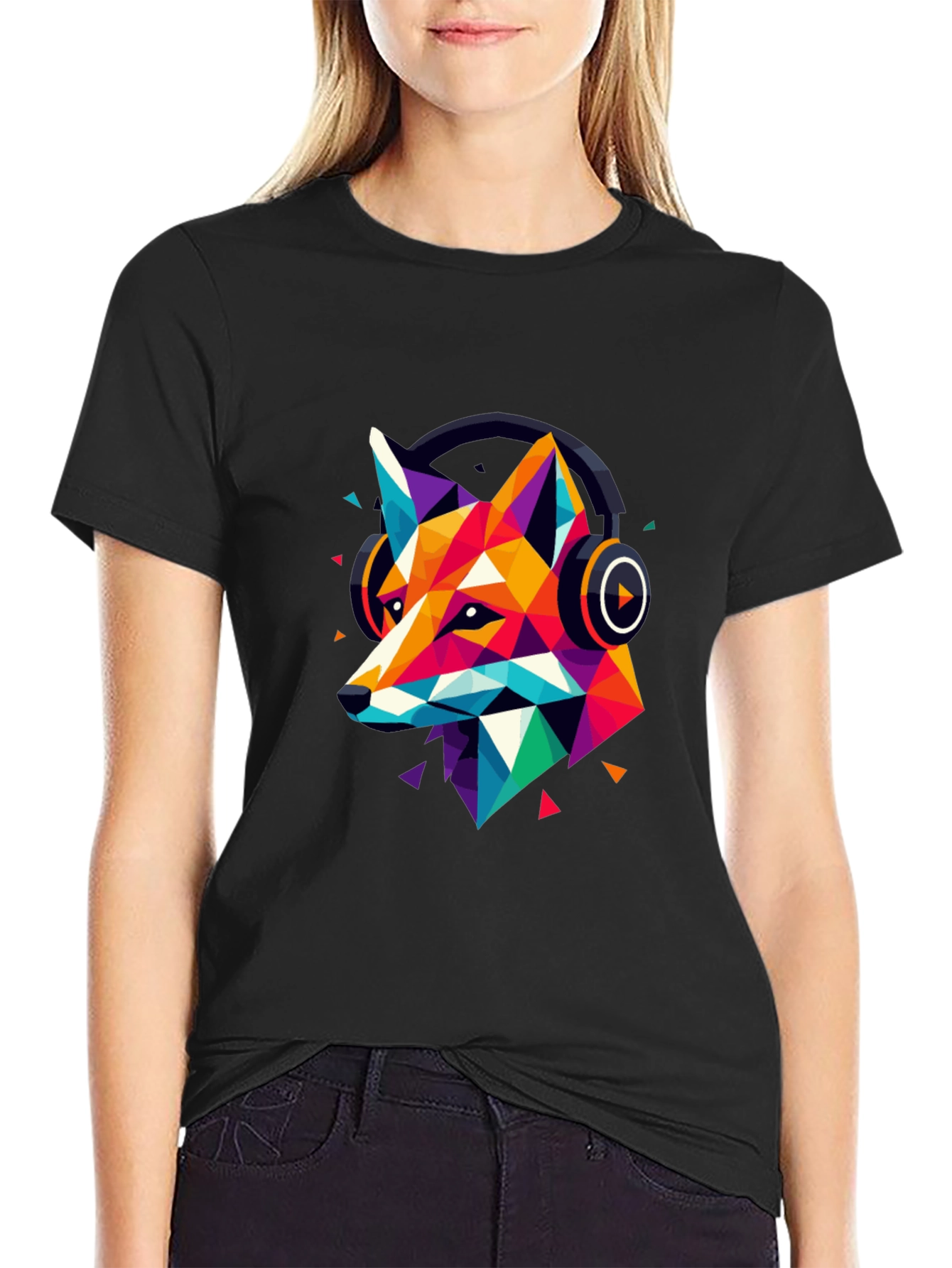 Geometric Fox Headphone Graphic T-Shirt