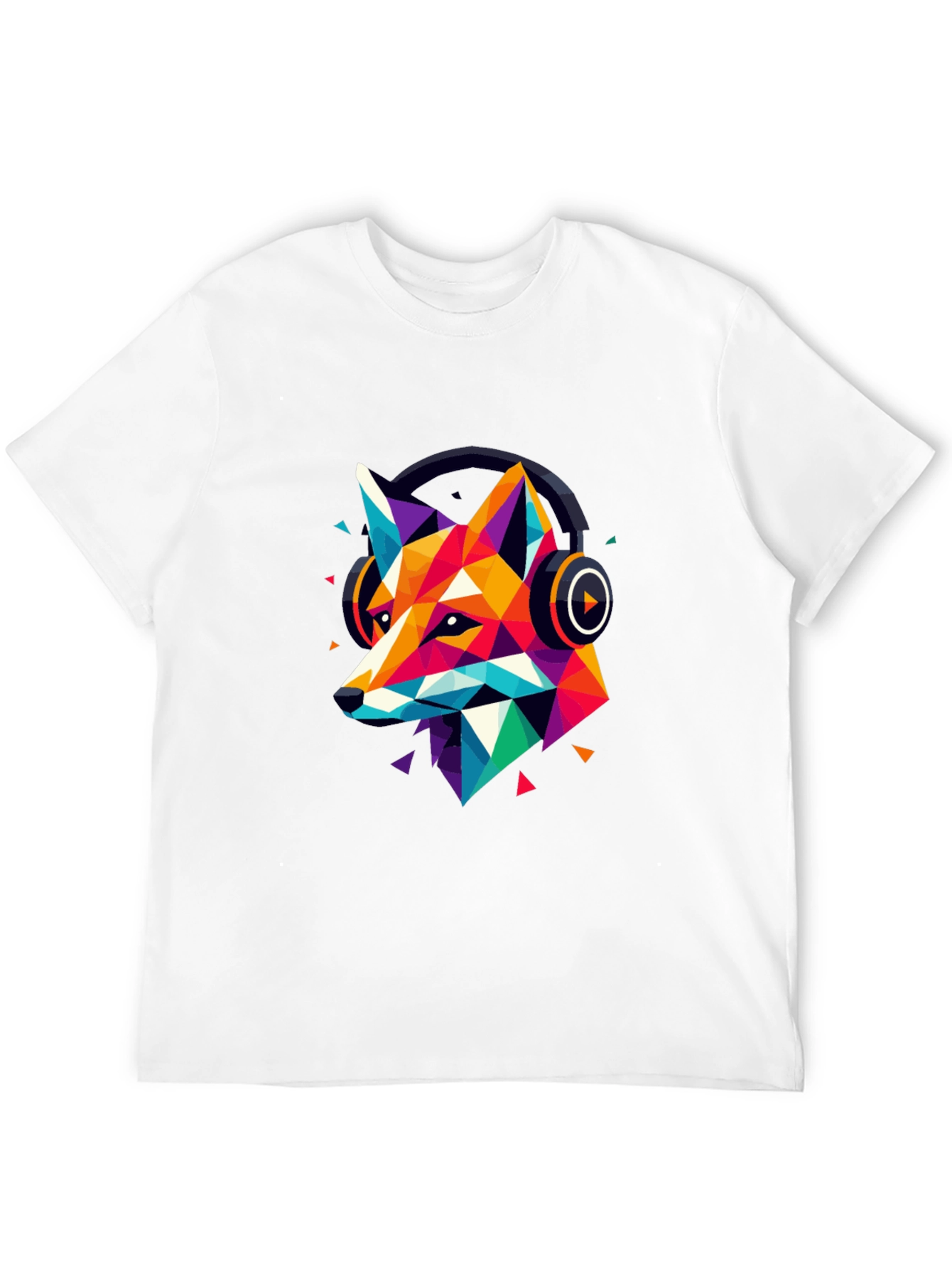 Geometric Fox Headphone Graphic T-Shirt