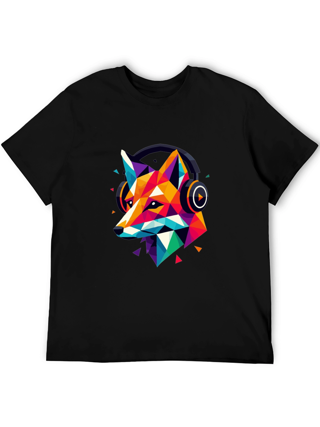 Geometric Fox Headphone Graphic T-Shirt