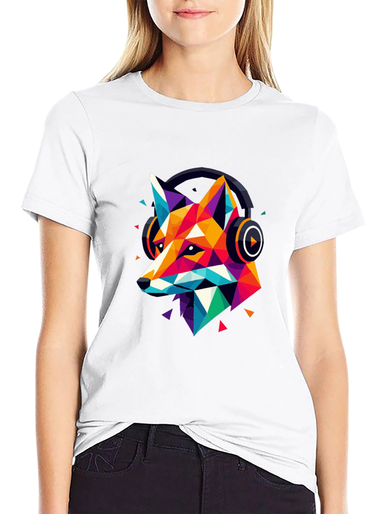 Geometric Fox Headphone Graphic T-Shirt
