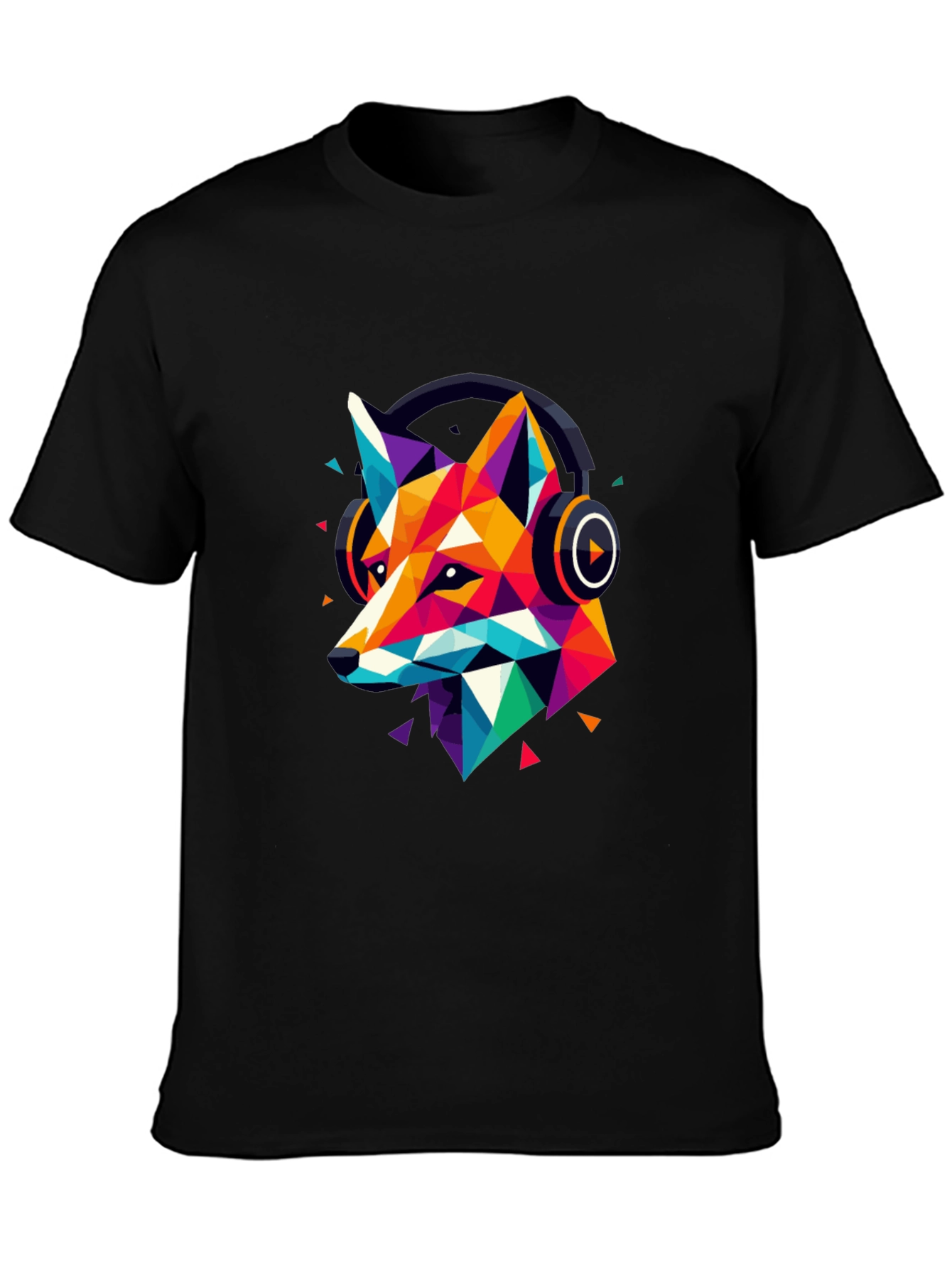 Geometric Fox Headphone Graphic T-Shirt